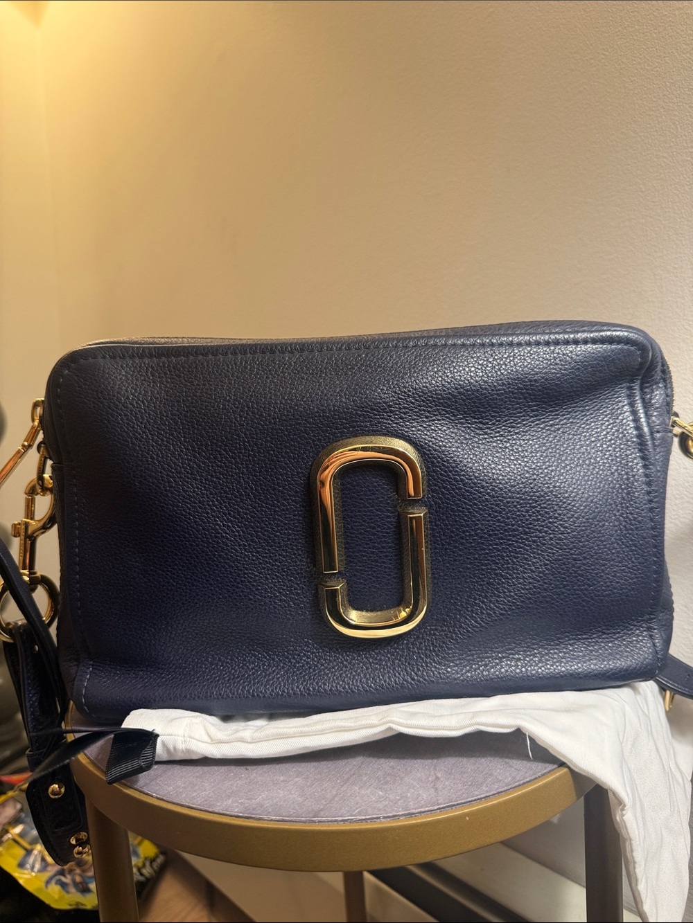 Marc Jacobs Navy Leather Double J Logo Crossbody Snapshot 27 camera bag.